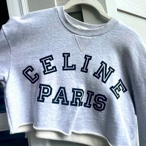🖤 CELINE Paris Cropped Varsity Sweatshirt – Gray – Size XS